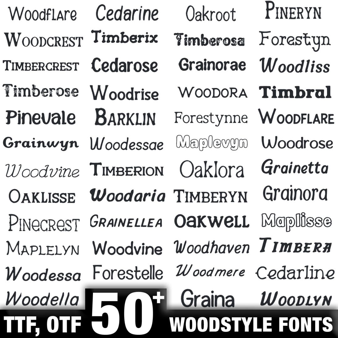 Timber Font Style Woodstyle Font Bundle 50 Rustic Timber Fonts TTF OTF Instant Download ...