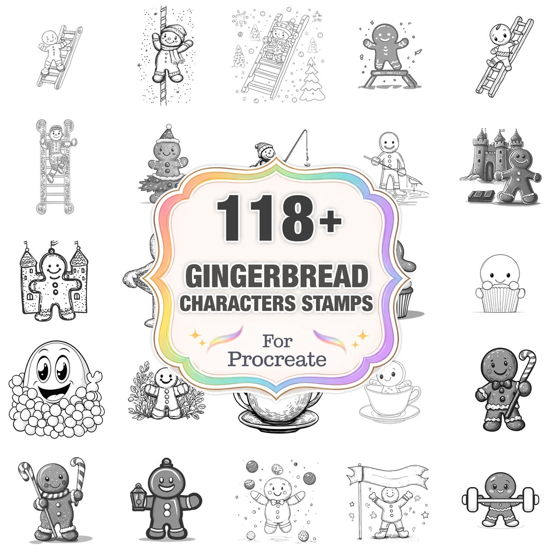 118+ Gingerbread Characters Procreate Stamps, Gingerbread Png Bundle ...