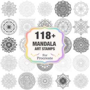 Oltre 118 timbri mandala per Procreate, pacchetto di mandala in formato PNG, download immediato.