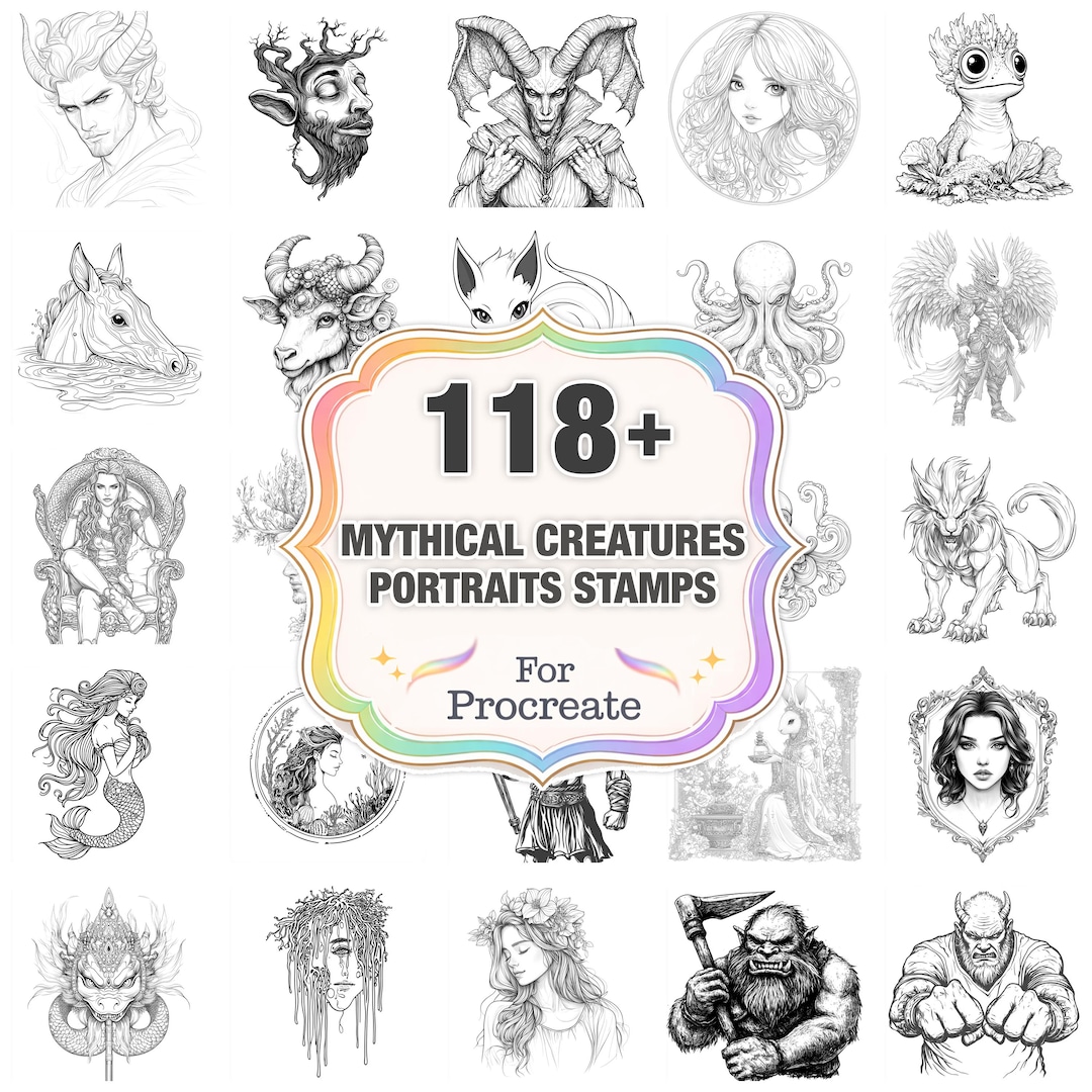 118+ Mythical Creatures Procreate Stamps, Creature Png Bundle, Instant ...
