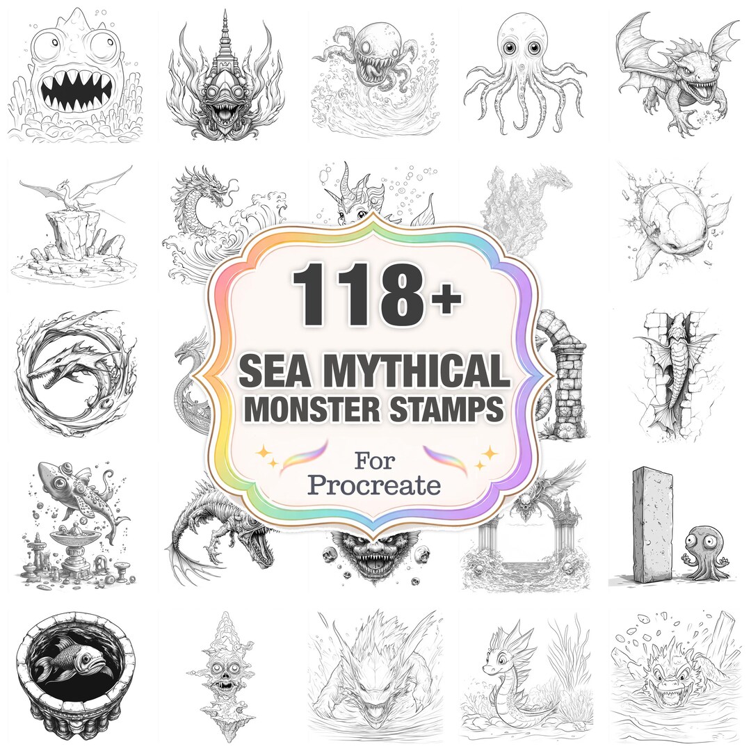 118+ Sea Monster Procreate Stamps, Monster Png Bundle, Instant Download ...