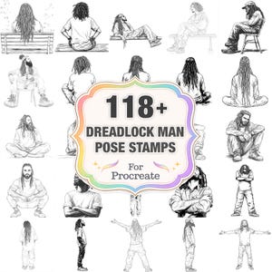 118+ Dreadlock Man Pose Stamps, Character Silhouette Brushes, PNG Included Instant Download