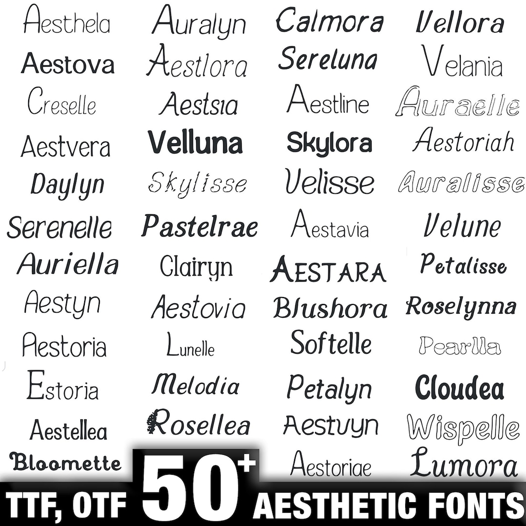 50+ Aesthetic Fonts Bundle Soft Modern Typeface Collection TTF OTF ...