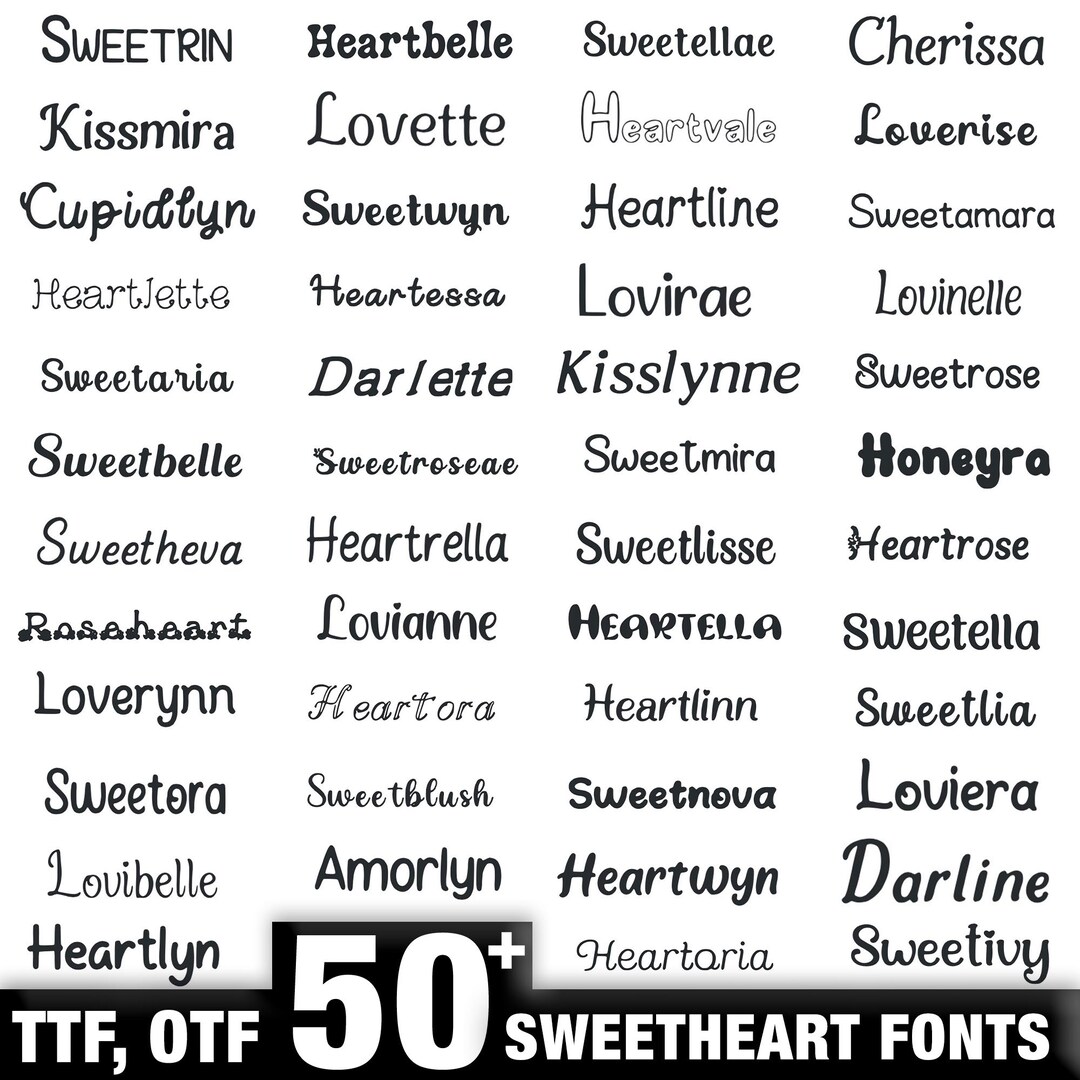 Sweetheart Font Bundle 50 Romantic Fonts TTF OTF Instant Download - Etsy