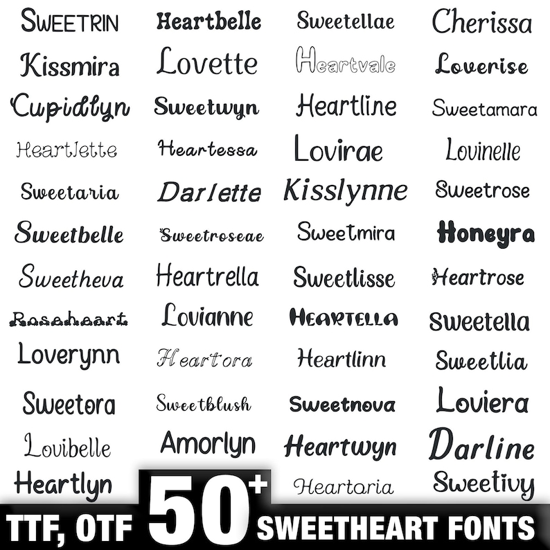 Sweetheart Font Bundle 50 Romantic Fonts TTF OTF Instant Download - Etsy