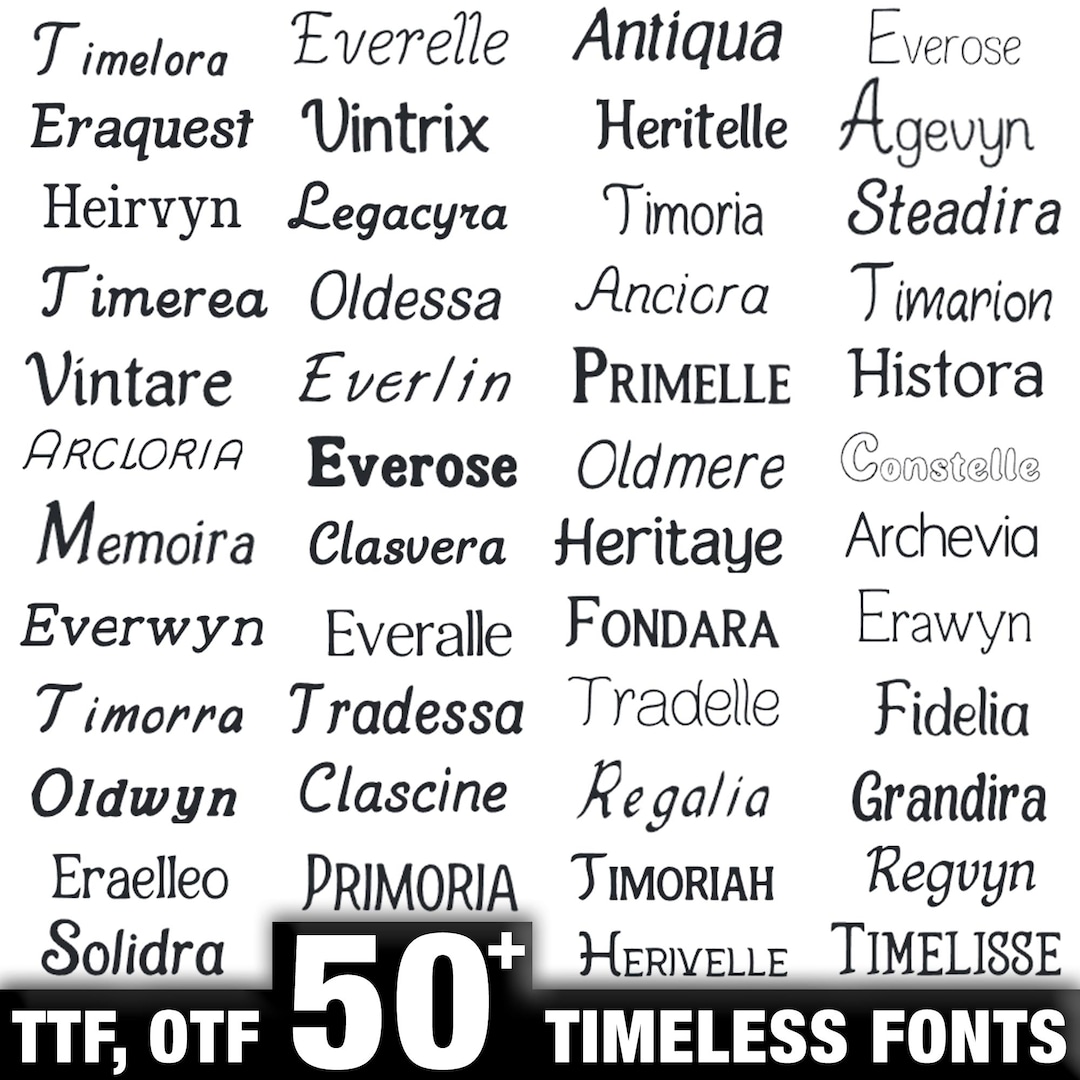 Timeless Font Bundle 50 Classic Serif Fonts TTF OTF Instant Download - Etsy