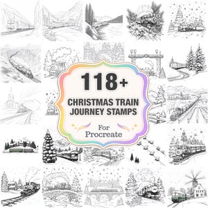 118+ Christmas Train Procreate Stamps, Train png bundle, Instant Download