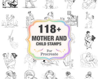 118+ Mutter und Kind Szene Stempel, Familie Liebe Pinsel, PNG inklusive Sofortdownload