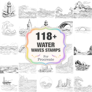 118+ Water Waves Procreate Stamps, Waves png bundle, Instant Download