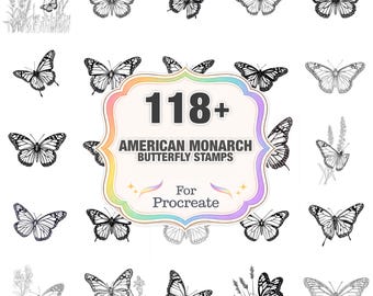 118+ Monarch Butterfly Procreate Briefmarken, Schmetterling PNG Bundle, Sofort Download