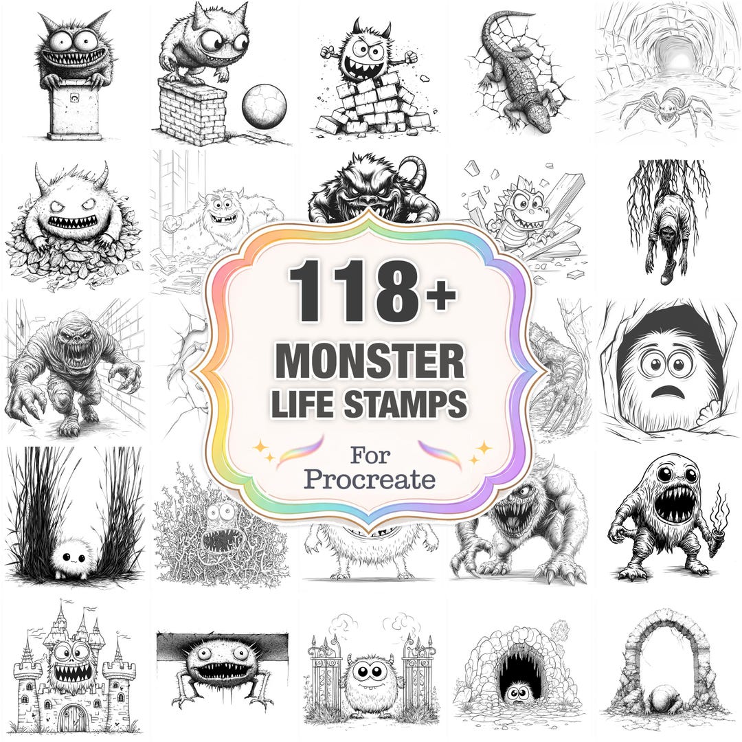 118+ Monster Life Procreate Stamps, Monster Png Bundle, Instant ...