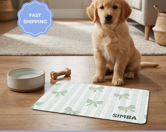 Custom Dog Bowl Mat with name, Waterproof Pet Placemat, Dog Mom Gift
