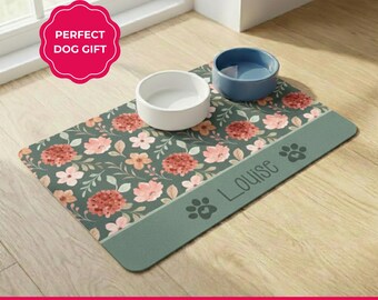 Personalisierte Hundefuttermatte, Floral füttern Tischset, rutschfeste Hundeliebhaber Geschenk