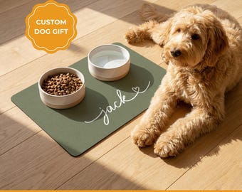 Personalized Dog Food Mat, Non Slip Feeding Accessory, Dog Lover Gift