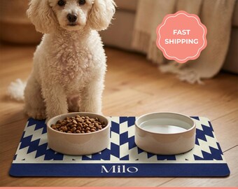 Personalized Dog Food Mat, Non-Slip Pet Placemat, Custom Name Design