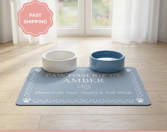 Personalized Dog Food Mat, Non-Slip Feeding Mat, Custom Pet Name Design
