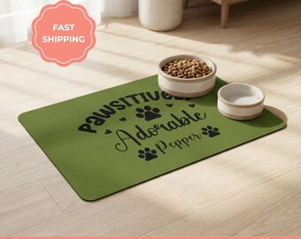 Personalized Dog Food Mat with name, Non Slip Waterproof Pet Feeding Placemat, Dog Lover Gift