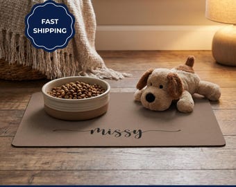 Custom Dog Food Mat with name, Personalized Waterproof Non Slip Pet Feeding Placemat, Dog Lover Gift