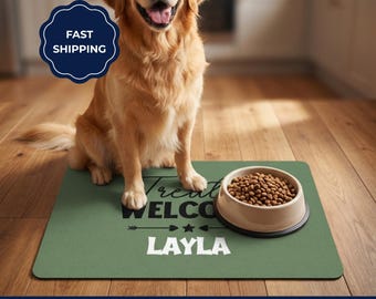 Custom Dog Food Mat with name, Personalized Non Slip Waterproof Pet Feeding placemat for Food and Water Bowls