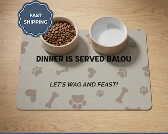 Personalized Dog Food Mat, Non-Slip Pet Feeding Placemat, Custom Name Gift