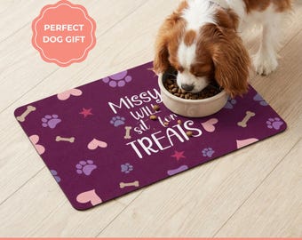 Personalized Dog Feeding Mat, Custom Name Non Slip Waterproof Pet Food Placemat, Dog Lover Gift