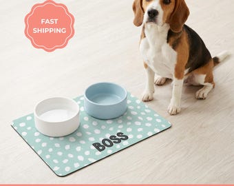 Personalized Dog Food Mat, Waterproof Non-Slip Pet Feeding Placemat, Custom Name Gift