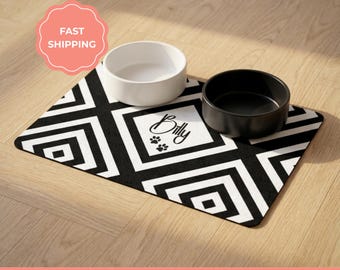 Tapis d'alimentation personnalisé Arlequin pour chiens, tapis antidérapant pour aliments pour animaux de compagnie avec nom