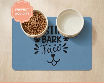 Resting Bark Face Dog Food Mat, Non Slip Waterproof Pet Feeding Placemat, Funny Dog Bowl Mat, Dog Lover Gift