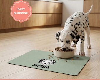 Tapete personalizado para tigela de comida de cachorro com a raça, impermeável.
