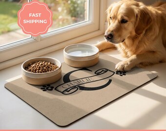 Personalized Dog Food Mat with Name, Non Slip Waterproof Pet Feeding Placemat, Dog Lover Gift