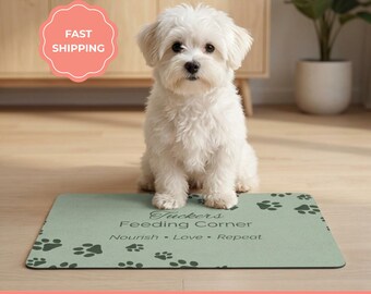 Personalized Dog Food Mat, Waterproof Non-Slip Pet Feeding Placemat, Custom Name Dog Lover Gift