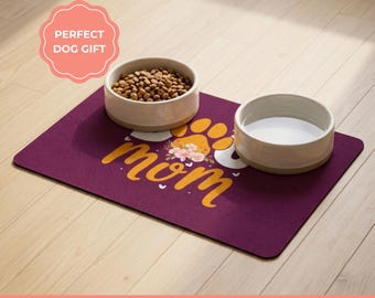 Tapete de comida para perros personalizado, mantel individual antideslizante, regalo para mamá perruna
