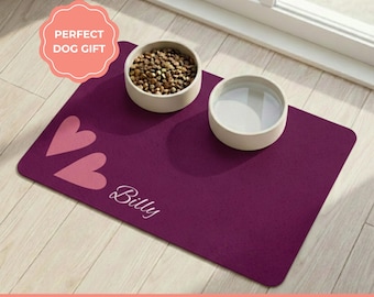 Personalized Dog Food Mat with name, Non Slip Feeding Placemat, Dog Lover Gift