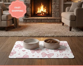 Personalized Dog Food Mat, Waterproof Non-Slip Pet Placemat, Custom Name Design