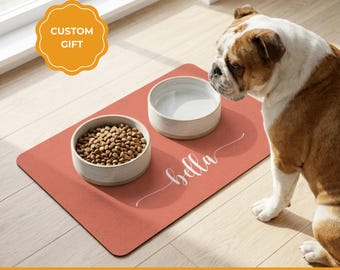 Personalized Dog Food Mat, Non Slip Feeding Accessory, Dog Lover Gift