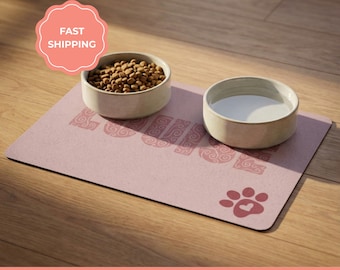 Tapis personnalisé pour croquettes pour chien avec nom, tapis antidérapant et imperméable pour animal de compagnie, cadeau pour amoureux des chiens
