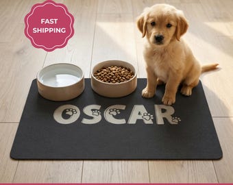 Tapis personnalisé pour croquettes pour chien avec nom, tapis antidérapant et imperméable pour animal de compagnie, cadeau pour amoureux des chiens