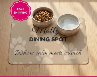 Personalized Dog Dining Spot Mat with Name, Non Slip and Waterproof Pet Food Mat, Dog Lover Gift