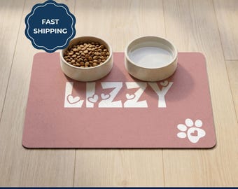 Tapis de nourriture pour chien personnalisé avec nom, tapis de alimentation antidérapant personnalisé pour animal de compagnie, cadeau pour amoureux des chiens