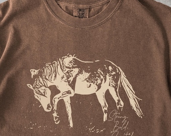 Wild Horse Shirt - Linocut Style Horse Lover Gift, Women Empowerment Tee