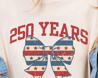 Retro US 250 Years Shirt - 4th of July Bow Shirt, 250th America Anniversary Shirt, USA Flag Tee, Independence Day Patriotic Gift