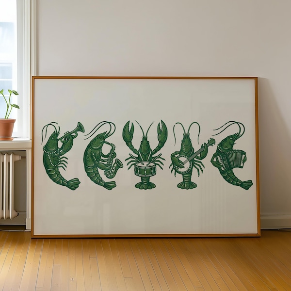 Louisiana Crawfish Wall Art - Animal Band Matte Poster, New Orleans Festival Print, Music Lover Art (Unframed)
