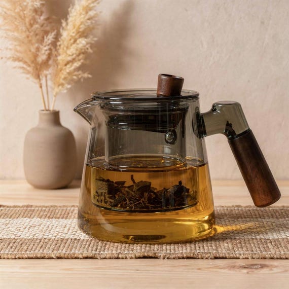 Boho Heat-Resistant Glass Teapot – Tea Infuser Kettle | Clear Teapot for Blooming Tea & Stovetop Brewing
