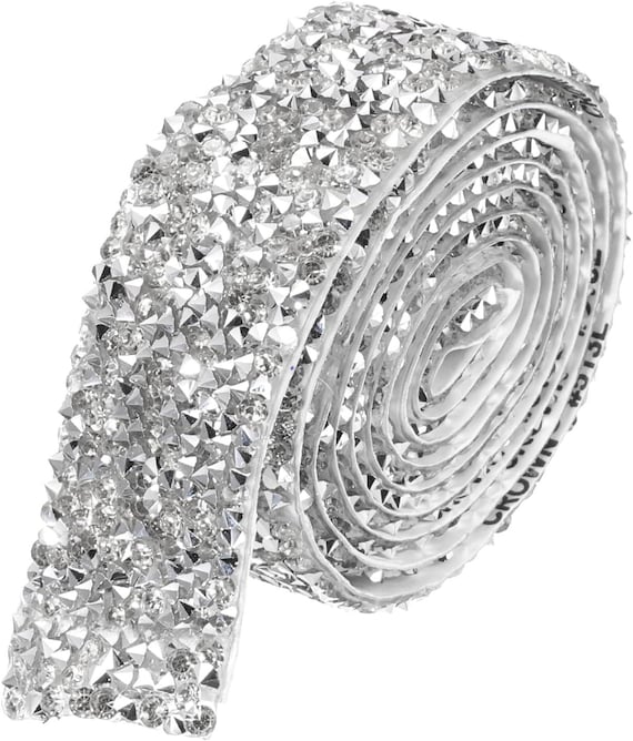 Crystal Rhinestone Ribbon 1 Yard x 1 Inch Self-Adhesive Silver Sticker Banding for Wedding Cakes Birthday Decorations DIY Crafts
