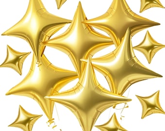 30Pcs 26In&10In Star Balloons Large Gold Four Pointed Star Shape Foil Balloons Mini Star Mylar Balloons for Party Decorations Supplies