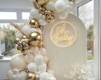 White Gold Balloon Arch Kit - 144 pcs Beige, Sand White& Champagne Gold Balloons Garland for Birthday Wedding Bridal Shower Party Decoration