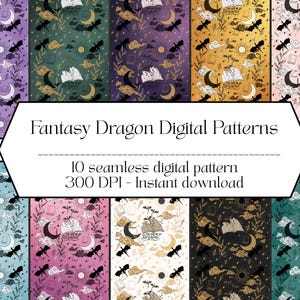 Paquete de patrones sin costuras de dragones fantásticos / Papel digital Romanticsy (descarga instantánea)