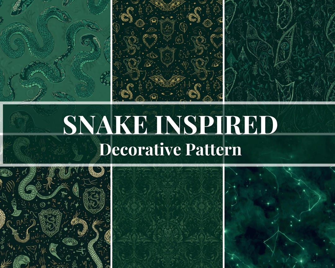 Dark Green Wizard Pattern Set | Fantasy Digital Paper With Snakes (PNG ...