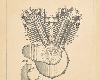 Impresión de patente de motor de motocicleta Harley Davidson