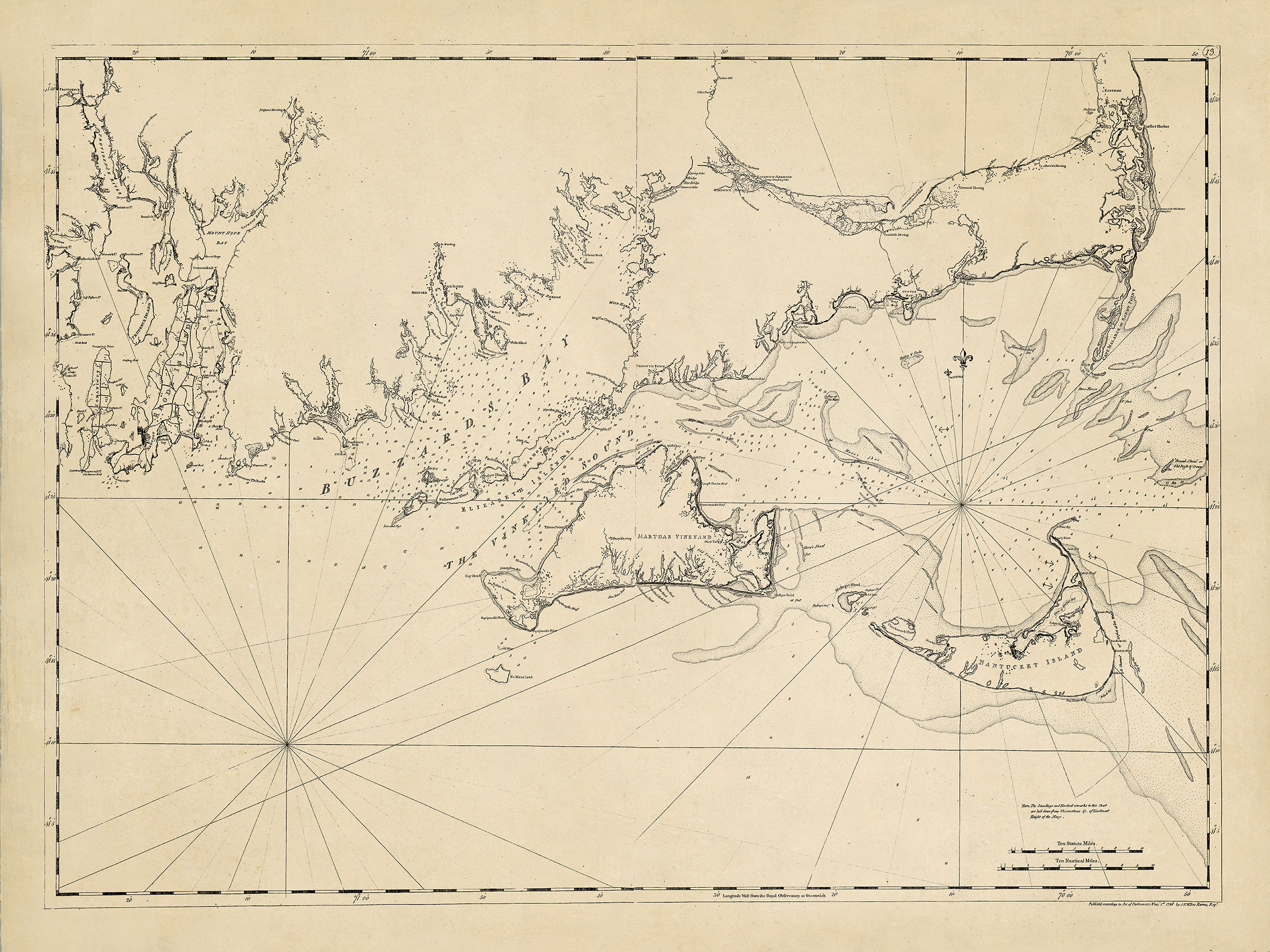 1781 Nautical Chart of Buzzards Bay and Vineyard Sound Etsy